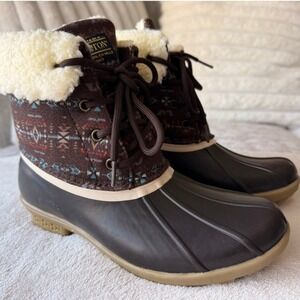 Pendleton Duck Boots Women's Size 6 Waterproof Sherpa Lined Nordic Print